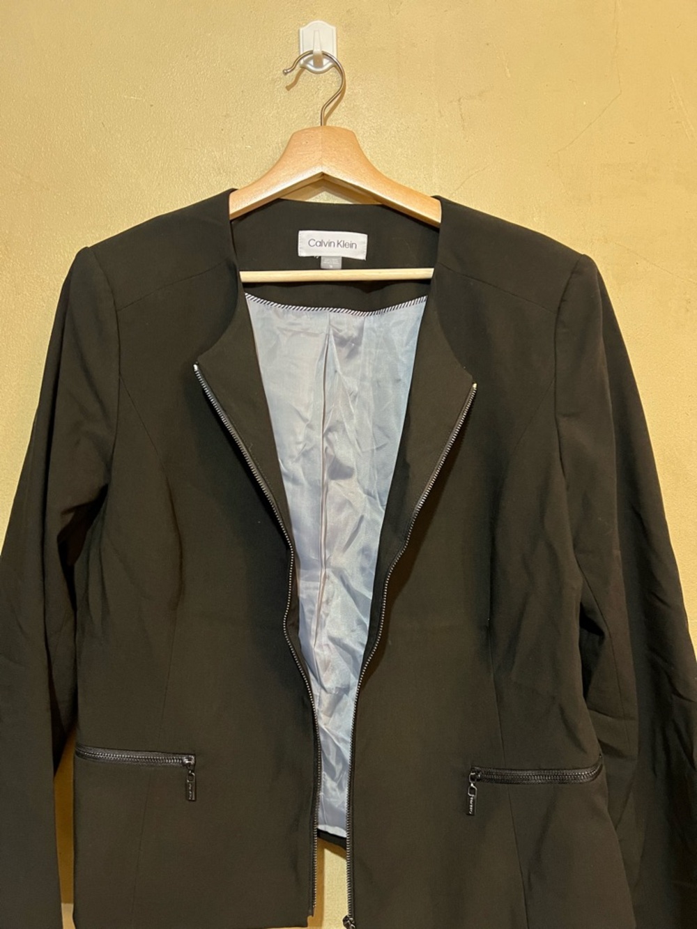 Calvin Klein Black Zip-Front Blazer with Silver Hardware